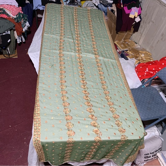 Set of 3 Vintage Embroidered Dupattas, Shades of Green with lots of bling, GUC - Picture 7 of 16